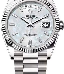 Rolex Day-Date 36 36mm White MOP Diamond-Set Dial Fluted Bezel President Bracelet - 128239 | 2024 Model