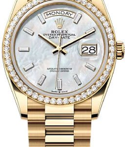 Rolex Day-Date 36 36mm White MOP Diamond-Set Dial Diamond-Set Bezel President Bracelet - 128348RBR | 2024 Model