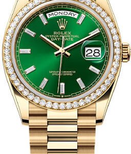 Rolex Day-Date 36 36mm Bright Green Diamond-Set Dial Diamond-Set Bezel President Bracelet - 128348RBR | 2024 Model