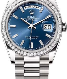 Rolex Day-Date 36 36mm Bright Blue Diamond-Set Dial Diamond-Set Bezel President Bracelet - 128349RBR | 2024 Model