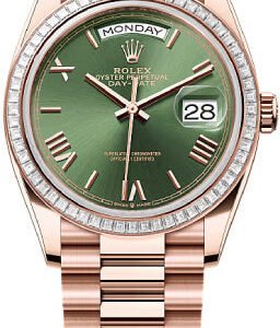 Rolex Day-Date 36mm Olive Green Dial Diamond Set Bezel President Bracelet - 128395TBR - 2025