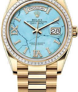 Rolex Day-Date 36 36mm Turquoise Diamond Dial Diamond-Set Bezel President Bracelet - 128398TBR | 2024 Model