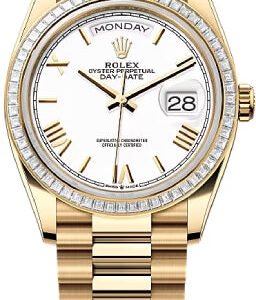 Rolex Day-Date 36 36mm White Roman Dial Diamond-Set Bezel President Bracelet - 128398TBR | 2024 Model