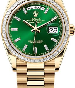 Rolex Day-Date 36 36mm Bright Green Diamond-Set Dial Diamond-Set Bezel President Bracelet - 128398TBR | 2024 Model