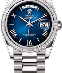 Rolex Day-Date 36 36mm Blue Ombré Roman Dial Diamond-Set Bezel President Bracelet - 128399TBR | 2024 Model