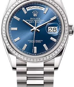 Rolex Day-Date 36 36mm Bright Blue Diamond-Set Dial Diamond-Set Bezel President Bracelet - 128399TBR | 2024 Model