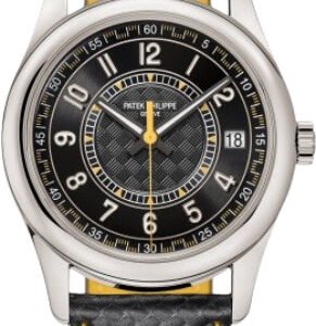 Patek Philippe Calatrava Date Sweep Seconds White Gold Black Carbon Motif Yellow Dial | 6007G-001