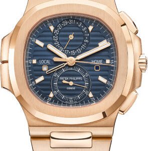 Patek Philippe Nautilus 40.5 mm Flyback Chronograph Travel Time Rose Gold Blue Dial - 5990/1R-001