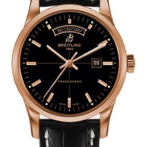 Breitling Transocean Day & Date Watch - 43mm Red Gold Case - Black Dial - Black Croco Strap - R4531012/BB70/744P/R20D.1