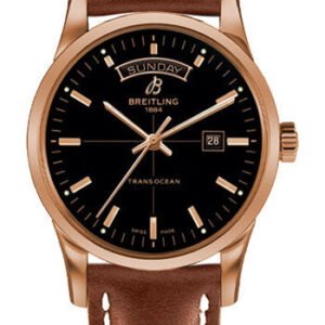 Breitling Transocean Day & Date Watch - 43mm Red Gold Case - Black Dial - Gold Leather Strap - R4531012/BB70/434X/R20D.1