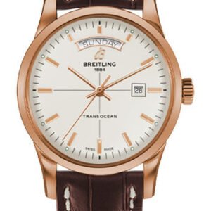 Breitling Transocean Day & Date Watch - 43mm Red Gold Case - Mercury Silver Dial - Brown Croco Strap - R4531012/G752/740P/R20D.1
