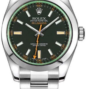 Rolex Milgauss 40 mm Green Crystal Stainless Steel Black Dial Watch - 116400GV