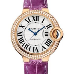 Cartier Ballon Bleu de Cartier Watch - 33 mm Pink Gold Diamond Case - Purple Alligator Strap - WE902066